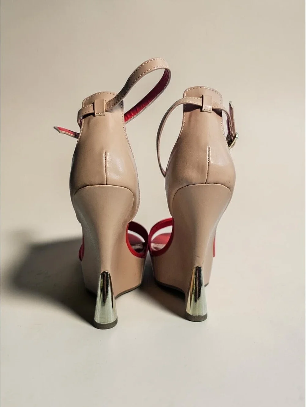 ROUGE Coral Red Open Toe Platform Ankle Strap Sandals - Size 9